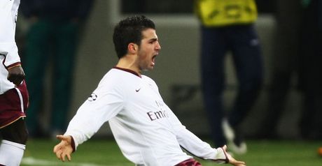 Fabregas celebrates putting Arsenal ahead at the San Siro
