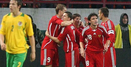 Russia celebrate their opener