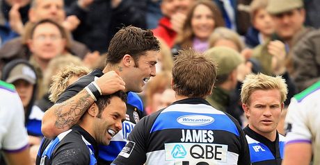 Farewell: Maddock is congratulated after scoring a try in his final appearance at The Rec