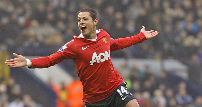 Javier Hernandez celebrates after scoring United's winner against West Brom
