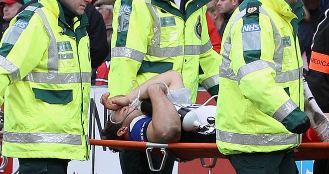 Carried off: Barkley left Kingsholm on a stretcher