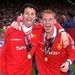Giggs and Nicky Butt celebrate winning the the first part of the Treble...