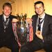 Teddy Sheringham and Giggs celebrate winning the third-consecutive title in 2001