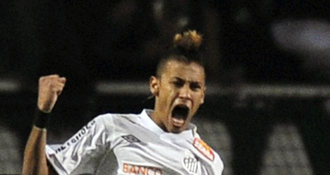 Neymar: Santos star celebrates goal in final of Copa Libertadores