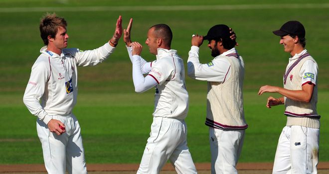 Charl Willoughby took five wickets to leave India in big trouble at Taunton