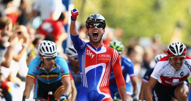 Cavendish celebrates his World Championship win