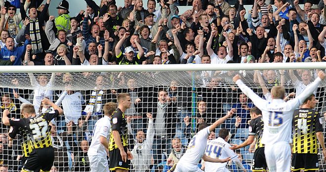 Goal joy: Robert Snodgrass notched a deserved equaliser for Leeds against Cardiff
