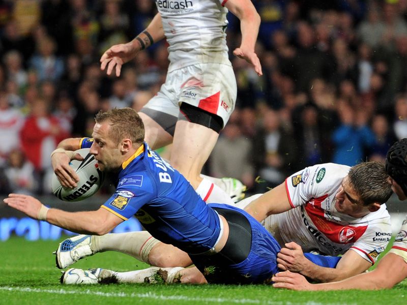 Rob Burrow became the first man to win the Harry Sunderland Trophy twice after his solo score put his side on their way to a 32-16 win.