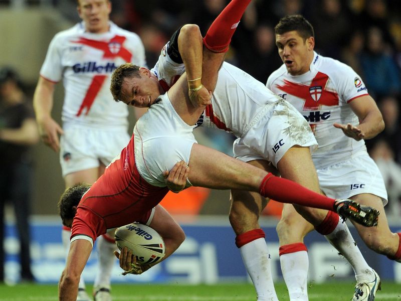 Kevin Sinfield kicked five goals - and also got stuck into Wales in defence.