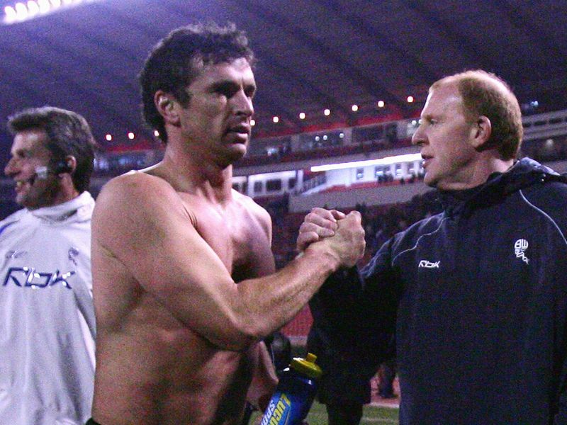Speed celebrates helping Bolton to one of their finest results of recent times, a UEFA Cup win in Belgrade
