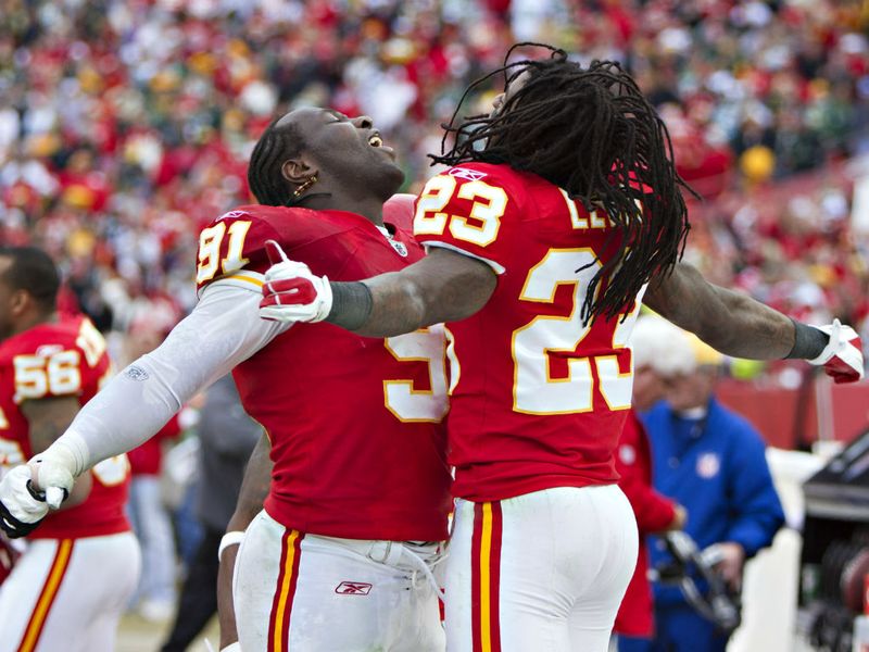 The Kansas City Chiefs celebrate their shock victory over the previously unbeaten Packers.