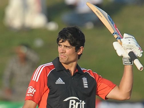 Alastair Cook celebrates his century
