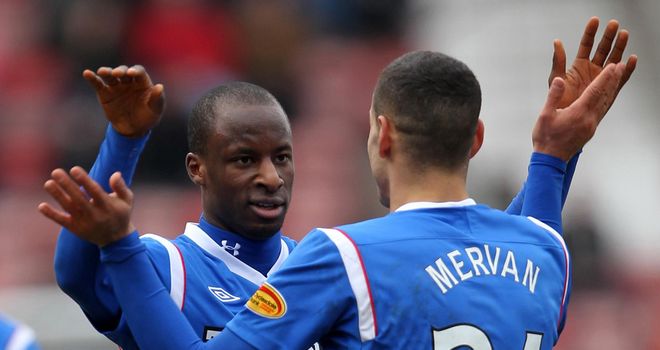 Aluko: Celebrates his goal with Mervan