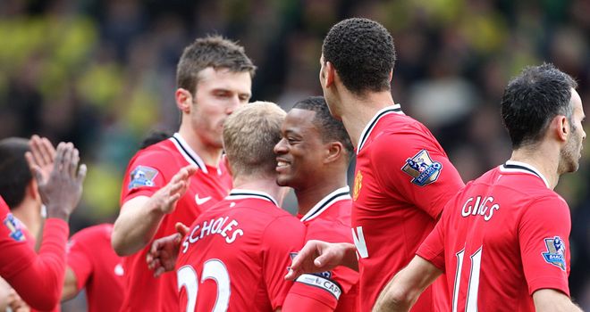 Paul Scholes: Celebrates scoring the opening goal for Manchester United against Norwich
