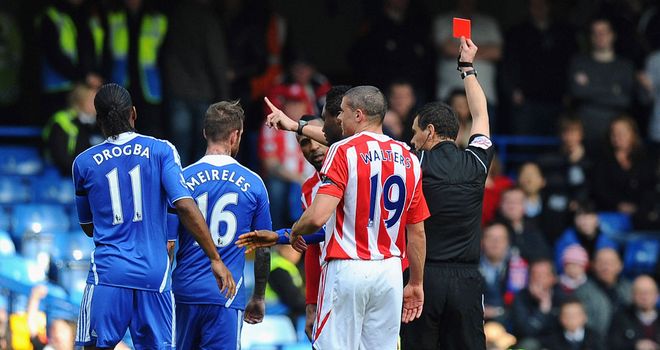 Ricardo Fuller: Stoke striker shown a red card after stamping on Chelsea defender Branislav Ivanovic