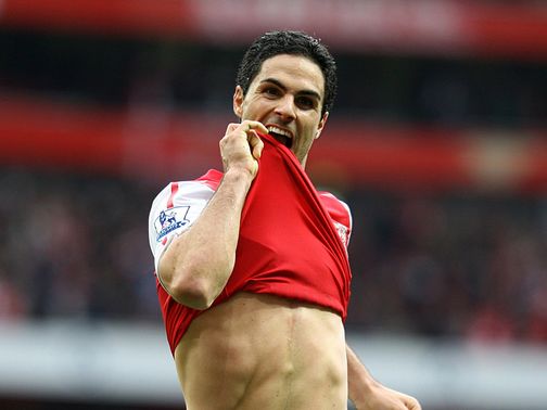 Mikel Arteta enjoys his winner.