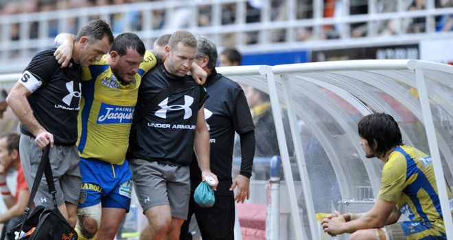 Thomas Domingo is helped from the pitch after damaging his knee in October