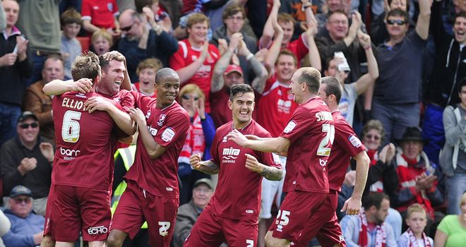 Burgess: Celebrates his goal for Town