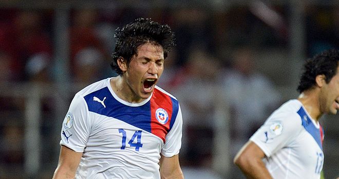 Matias Fernandez: Celebrates his goal in Venezuela
