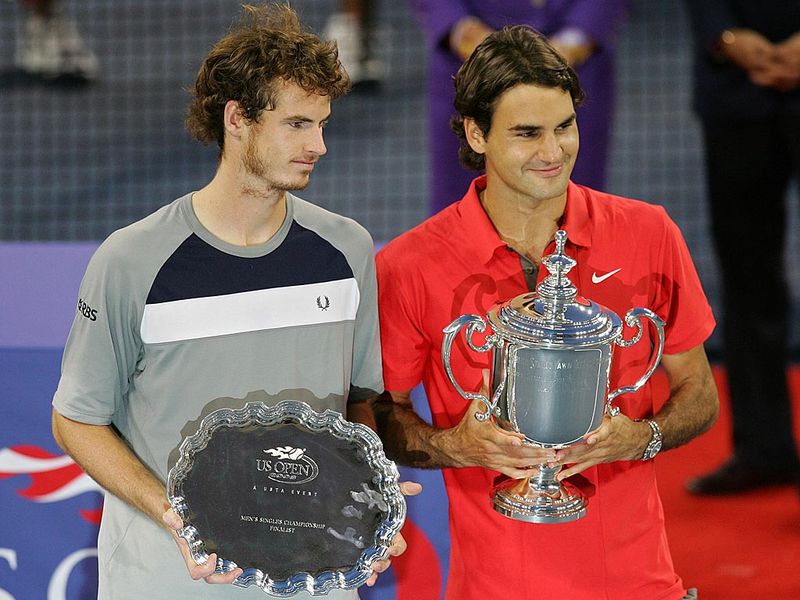In his first ever grand slam final, Andy Murray is beaten by Roger Federer 2-6, 5-7, 2-6.