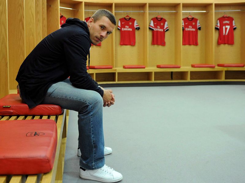 Lukas Podolski will join his new team-mates in the Emirates dressing room for the first game of the season against Sunderland.