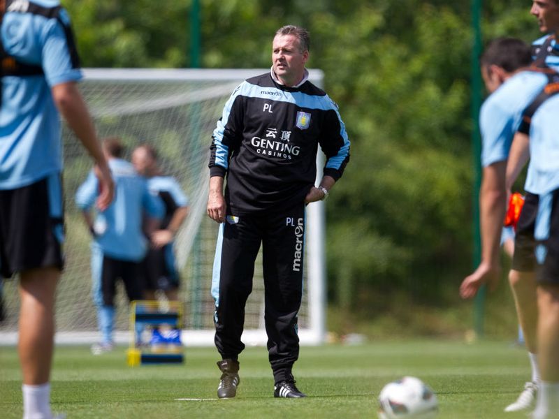 Paul Lambert puts the Villa players through their paces in his first session since joining the club from Norwich.