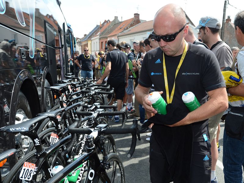 Bus driver Claudio Lucchini ensured the riders were fully hydrated for the day to come