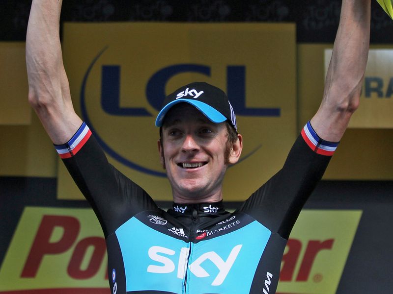 Wiggins celebrated his first Tour stage victory on the podium...