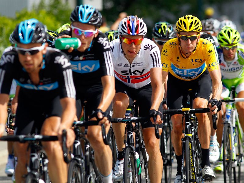 Team Sky controlled things on the front of the peloton for overall leader Bradley Wiggins