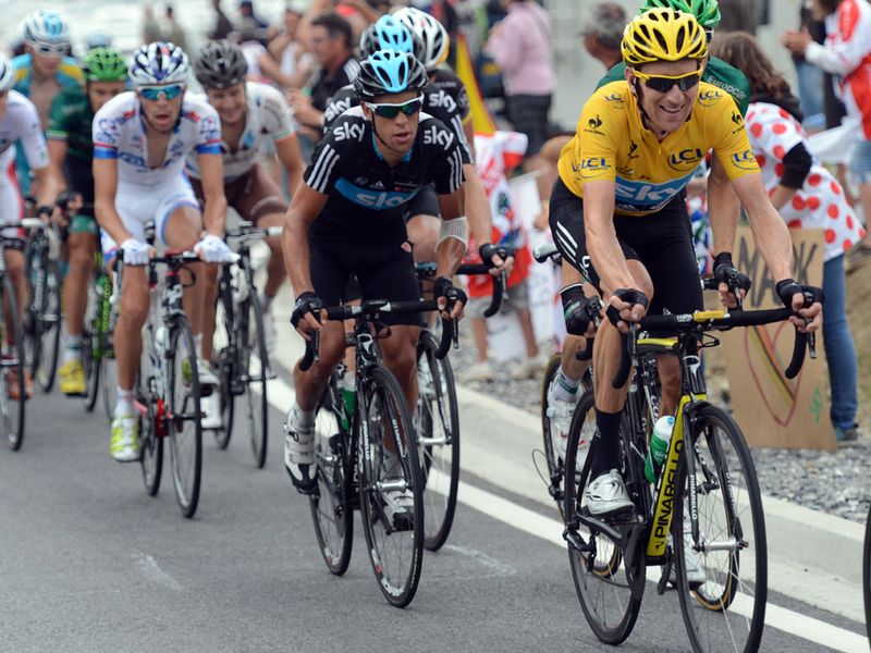 Wiggins was once again surrounded by team-mates on the climbs