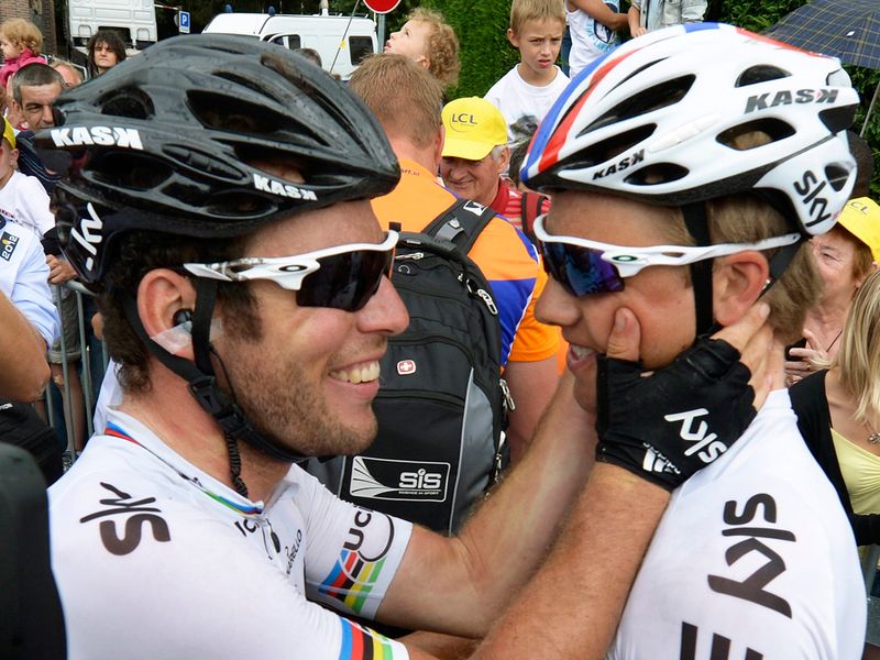 With Edvald Boasson Hagen, who helped lead him out after being in the break earlier in the day
