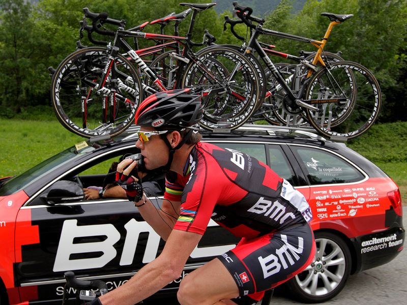 Cadel Evans (BMC Racing) heads back to the team car