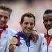 Frenchman Renaud Lavillenie picks up the Gold medal following his performance in last night's Men's Pole Vault Final.