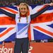 Trott flies the Union Jack in celebration of her remarkable achievement...