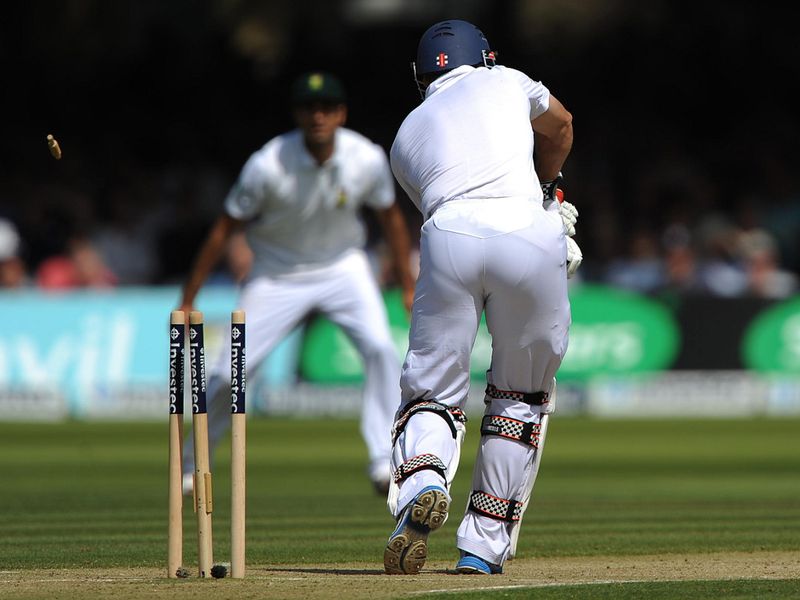 ...before the fast bowler rattled his stumps on the stroke of lunch.