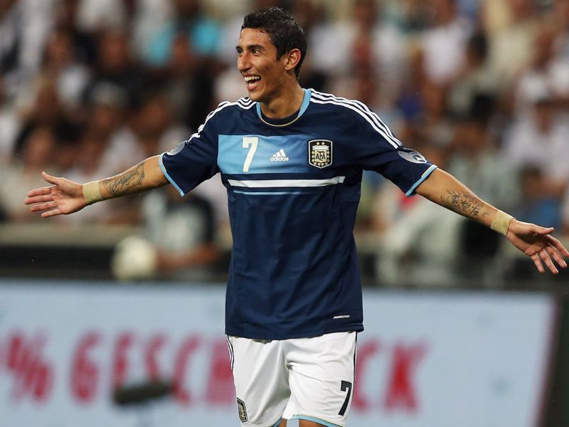 Angel di Maria celebrates scoring for Argentina as they record a 3-1 win against Germany.
