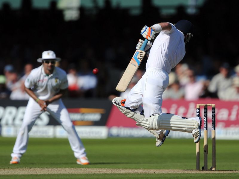 Ian Bell was subjected to the short ball but did well to avoid it...