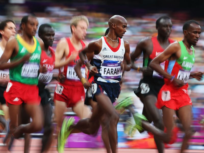Mo begins the race at the back of the pack, weighing up the competition, but is soon leading the chase in search of his second Gold of the Games