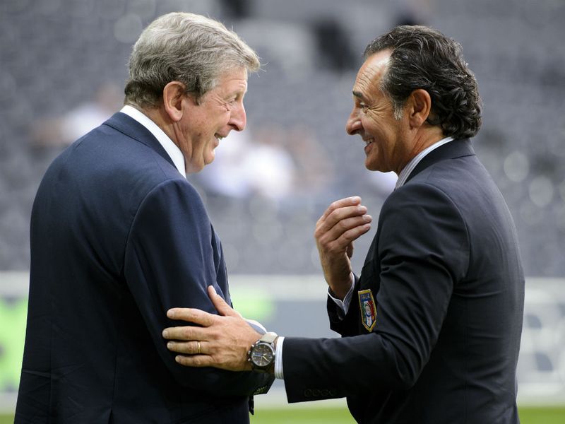 England boss Roy Hodgson and Italian headcoach Cesare Prandelli speak prior to their friendly clash in Berne.