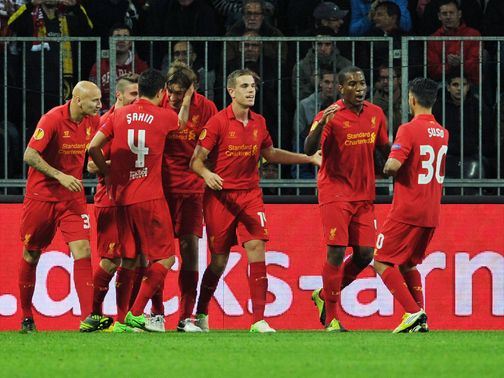 Liverpool celebrate their 5-3 win in Switzerland