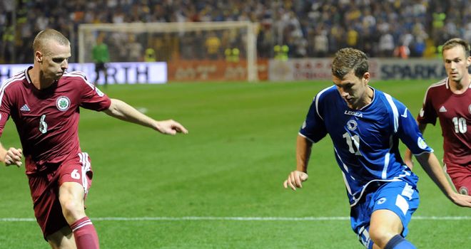 Edin Dzeko in action for Bosnia