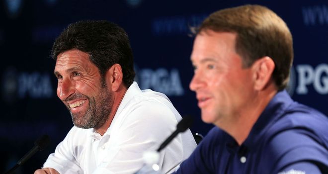 Jose Maria Olazabal (L) thought Davis Love (R) might select Hunter Mahan ahead of Brandt Snedeker