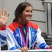 Tennis doubles silver medallist Laura Robson greets the fans.