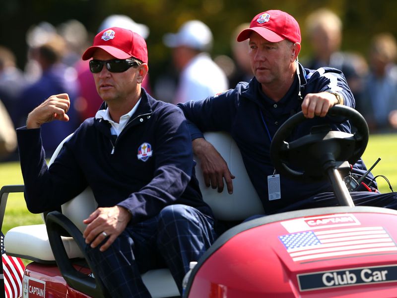 The fourballs were mainly satisfactory viewing for USA captain Davis Love III (L)
