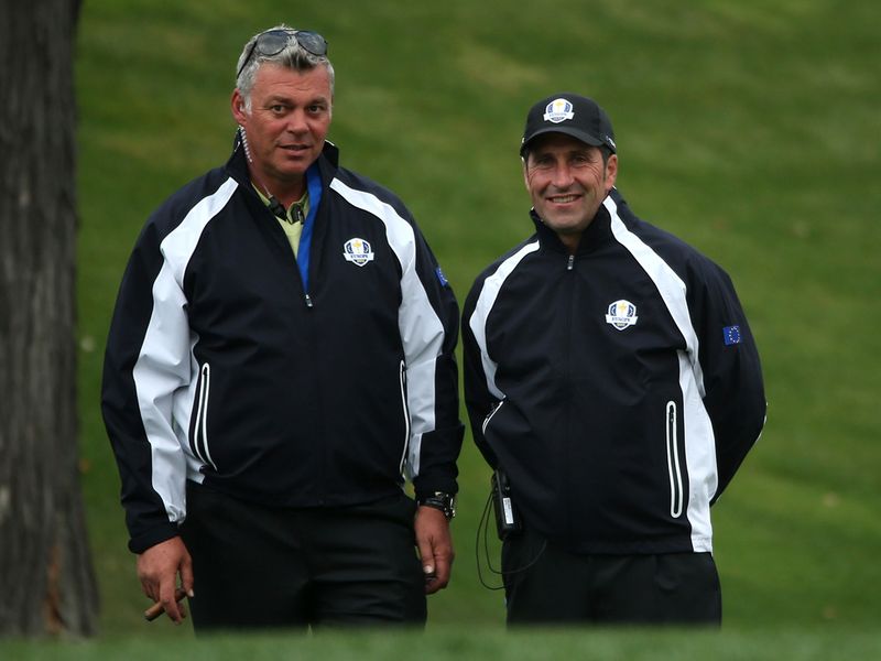 Jose Maria Olazabal and vice captain Darren Clarke appear happy with Europe's start on the opening day.