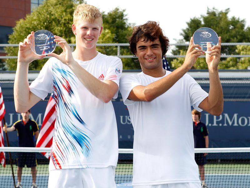 There was British success as Kyle Edmund (l) won the boys' doubles with Frederico Ferreira Silva