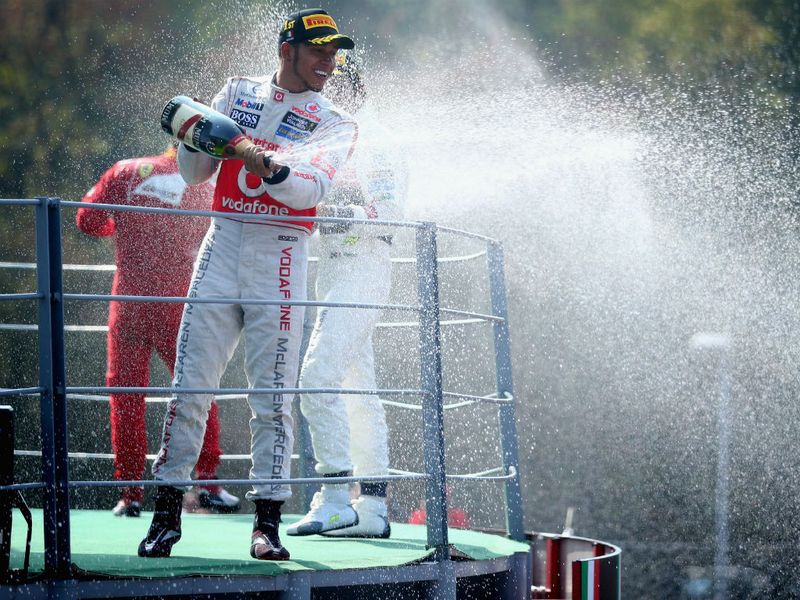 Hamilton sprays the bubbly