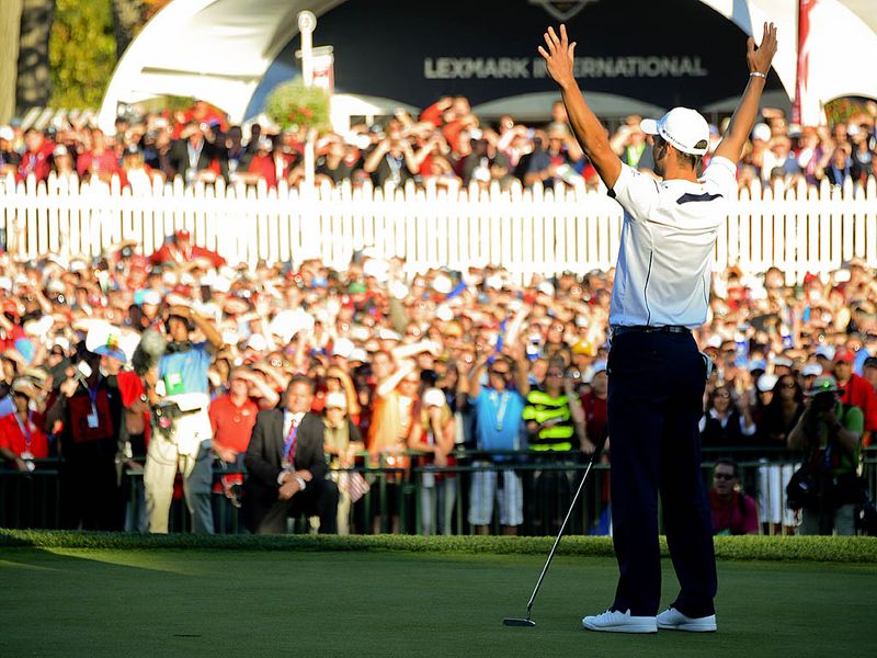 As Martin Kaymer holes his putt on the 18th to seal a 1up victory over Steve Stricker, the celebrations begin for Europe.
