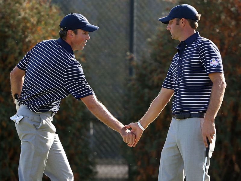 Matt Kuchar and Dustin Johnson beat Nicolas Colsaerts and Paul Lawrie on the 18th green