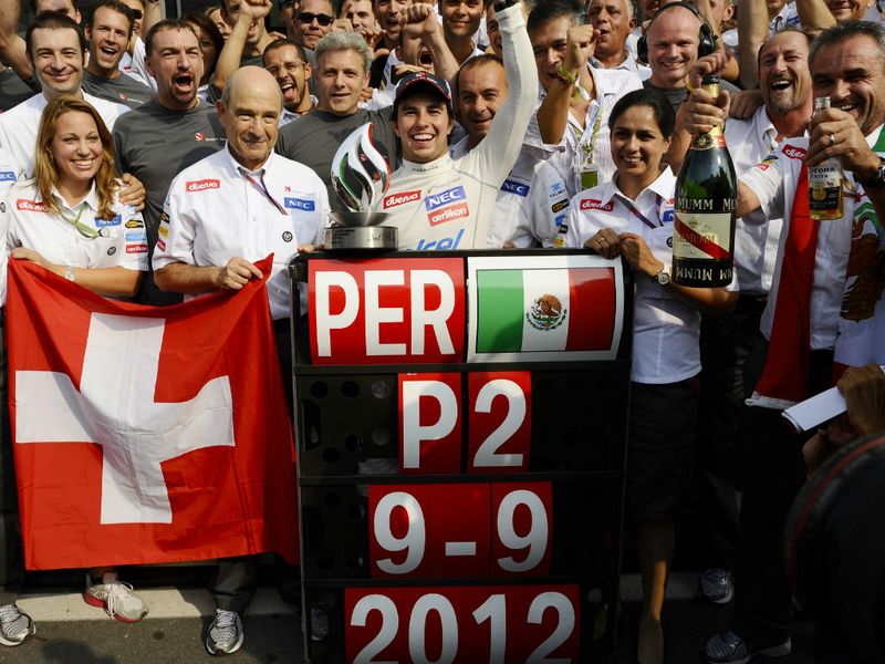 The Sauber team celebrate